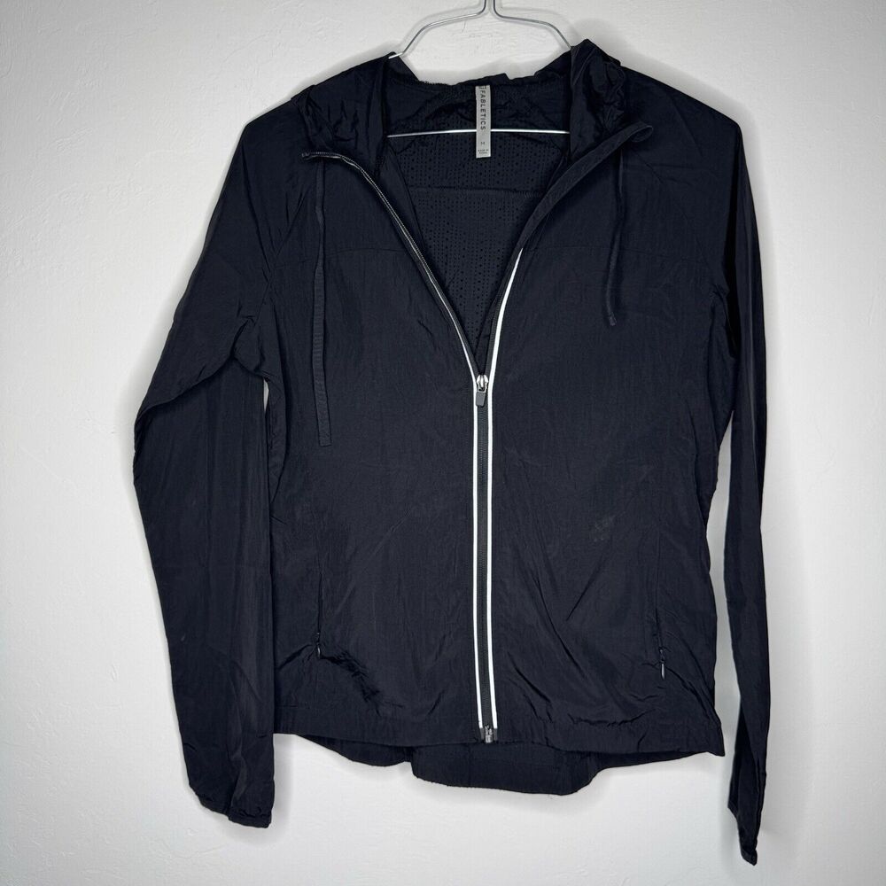 Fabletics Windbreaker Sport Jacket Women’s Med Black Breathable Full Zip Hooded